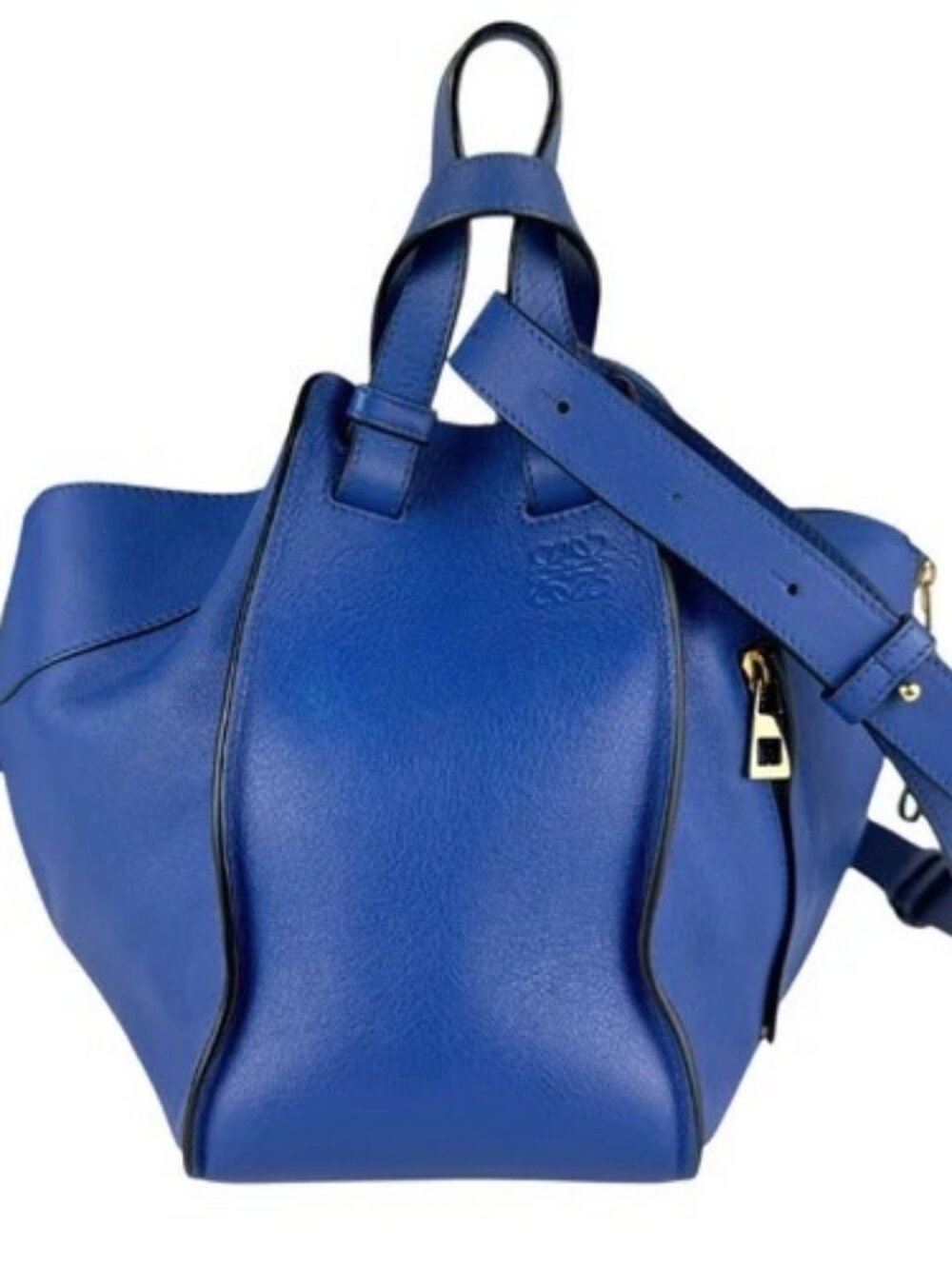 Auth LOEWE Hammock Handbag Shoulder Bag Blue Leather/Goldtone - z8058